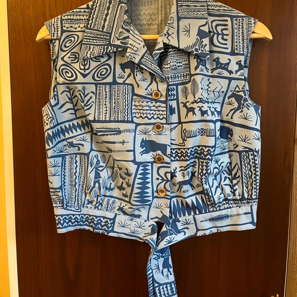 Vintage Western Harwood Steiger sleeveless button up with tie Medium